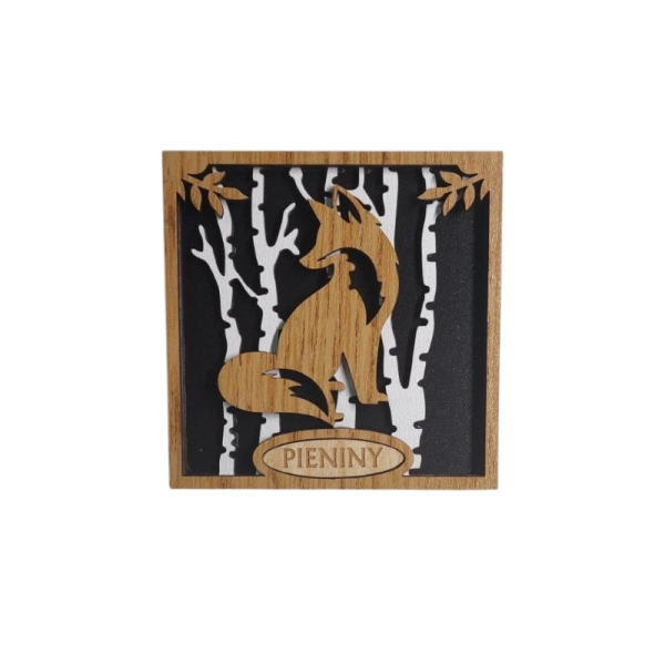 Drewniany magnes 3D z brzozą - Lis